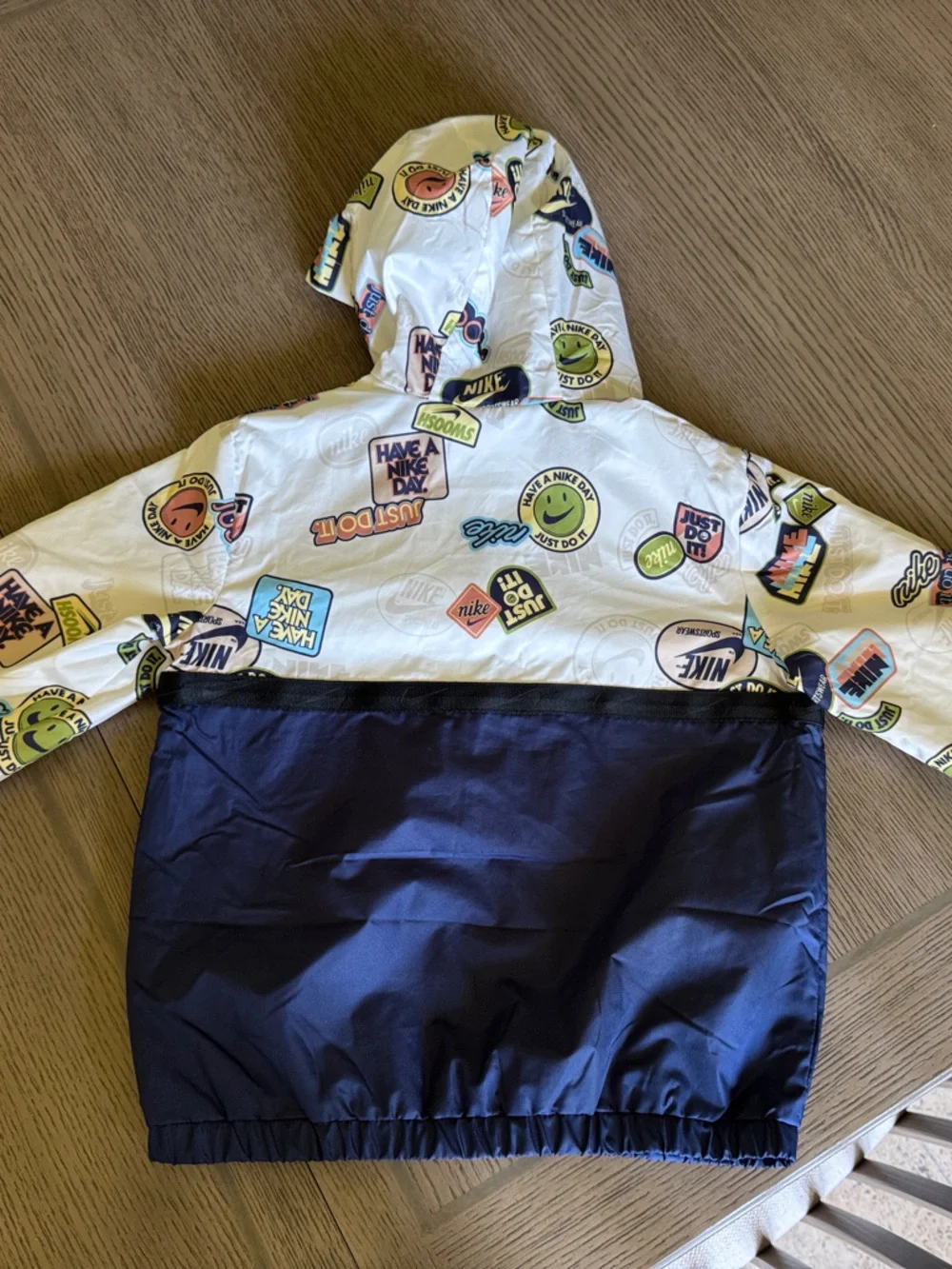 Nike Kids White Multi-Print and Navy Half-Zip Hooded Rain Jacket